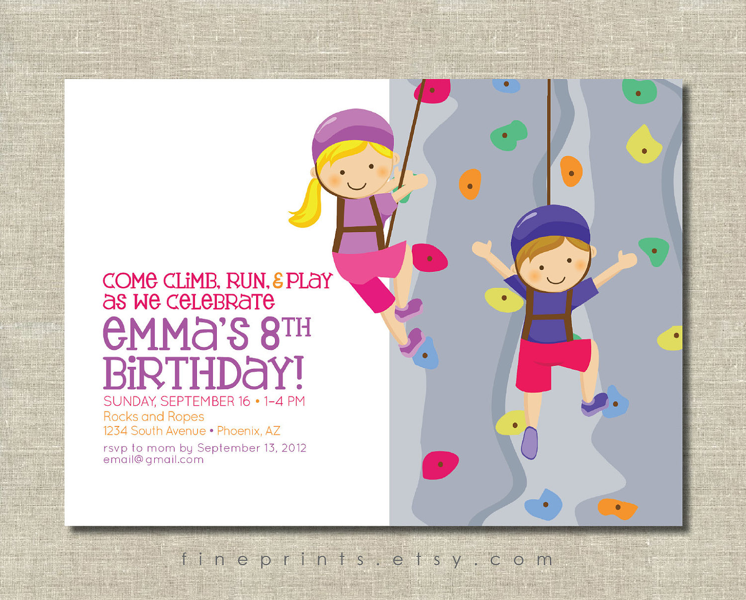 Rock Wall Climbing Party Invitation By Fineprints On Etsy