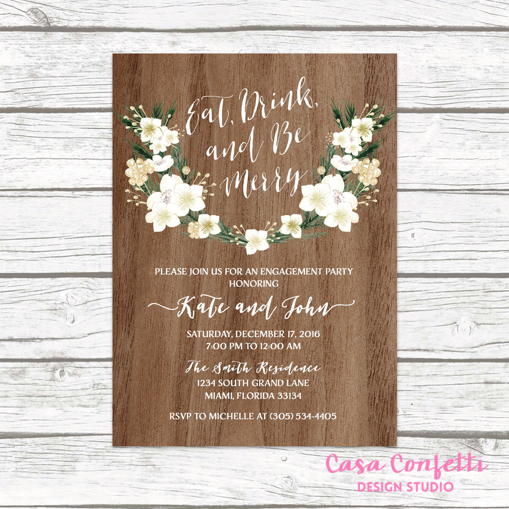 Rustic Engagement Party Invitation, Eat Drink And Be Merry
