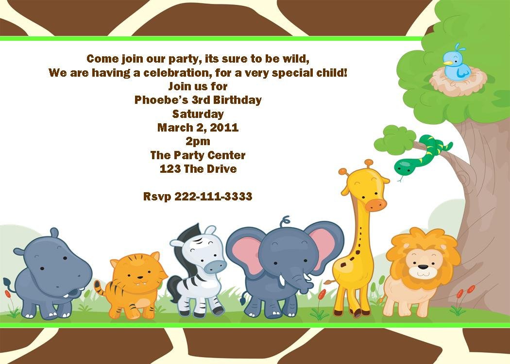Safari Jungle Animal Printable Birthday Party Invitation