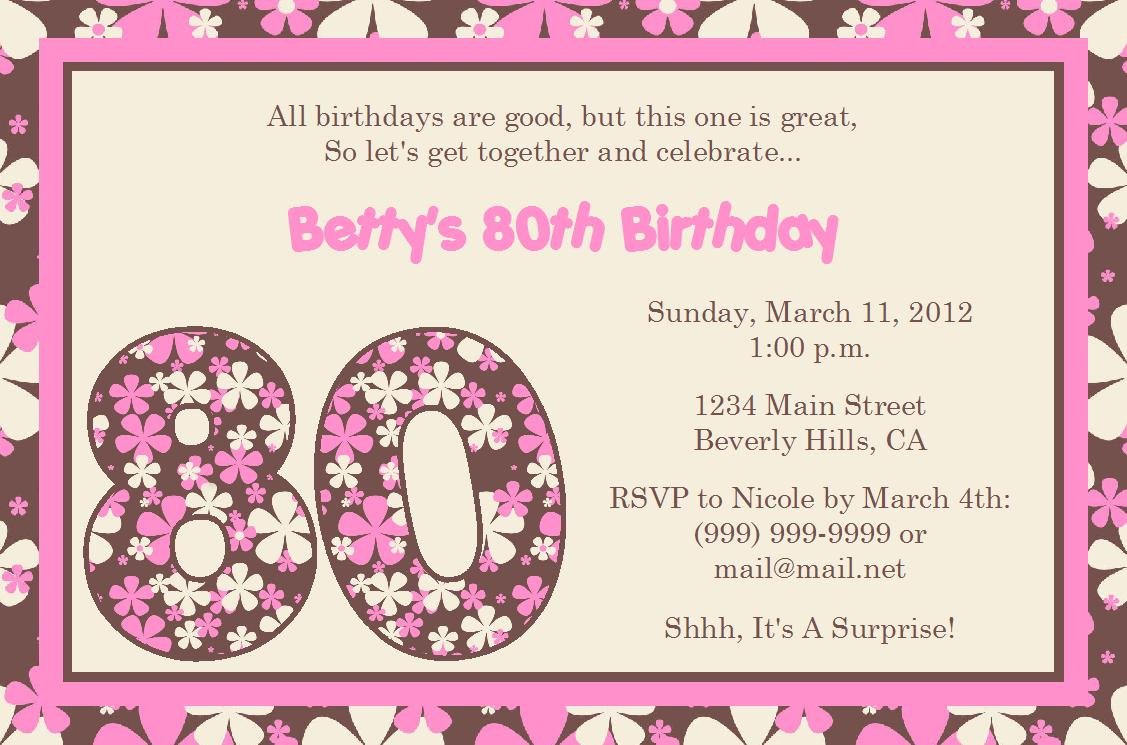 Sample Invitation 80th Birthday Party.