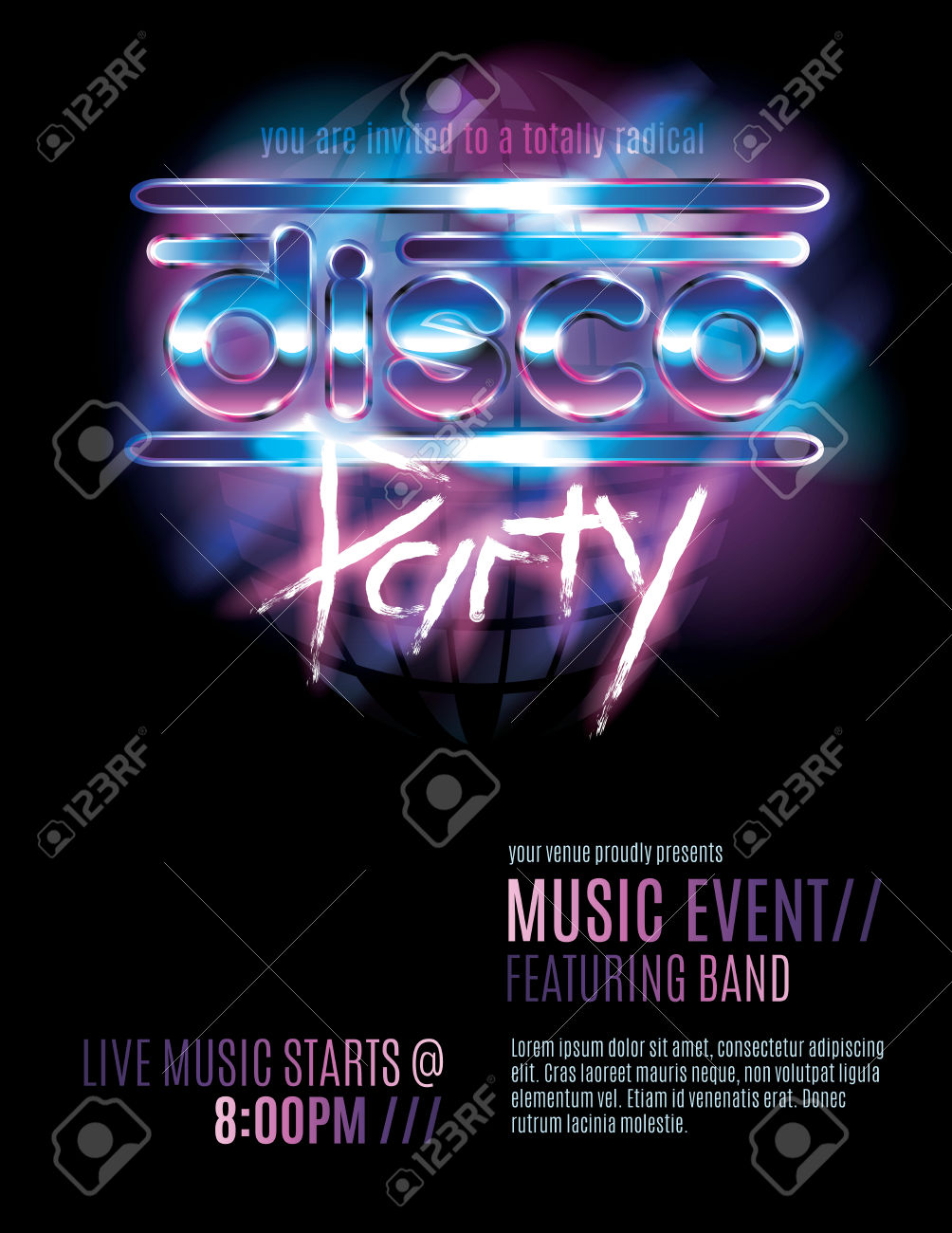 Shiny Retro 80s Party Or Disco Party Invitation Template Royalty