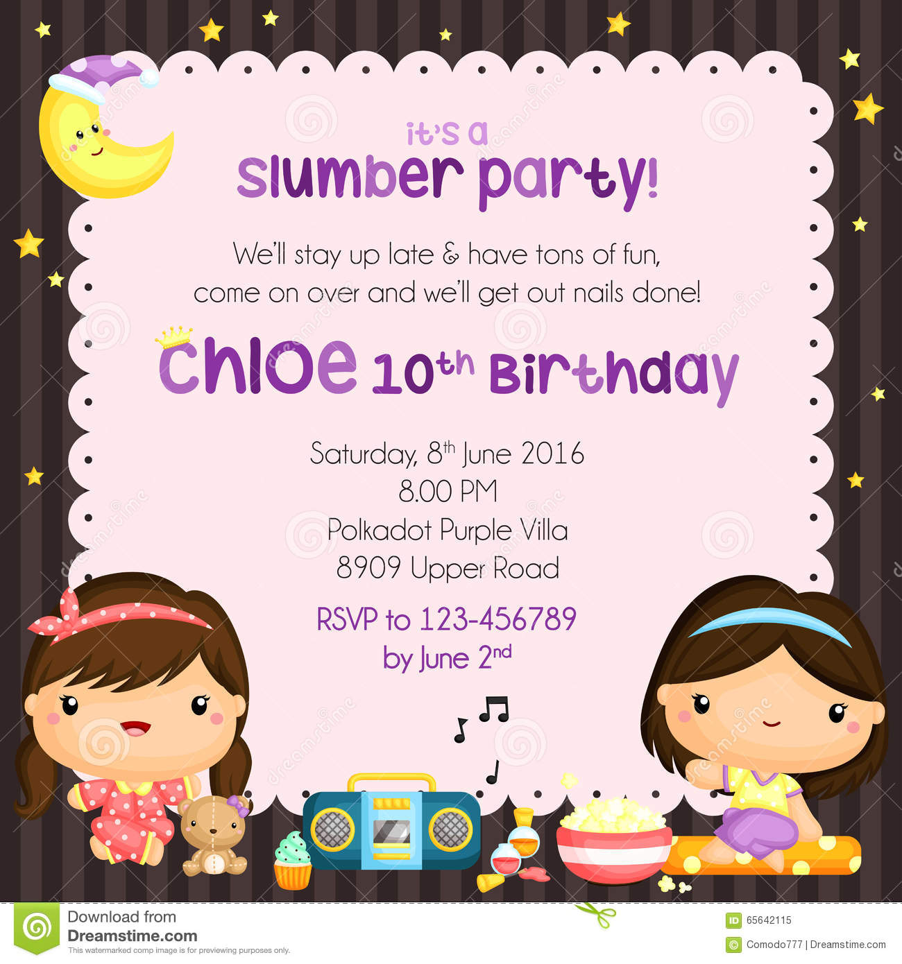 Sleepover Birthday Party Invitation Card Stock Vector