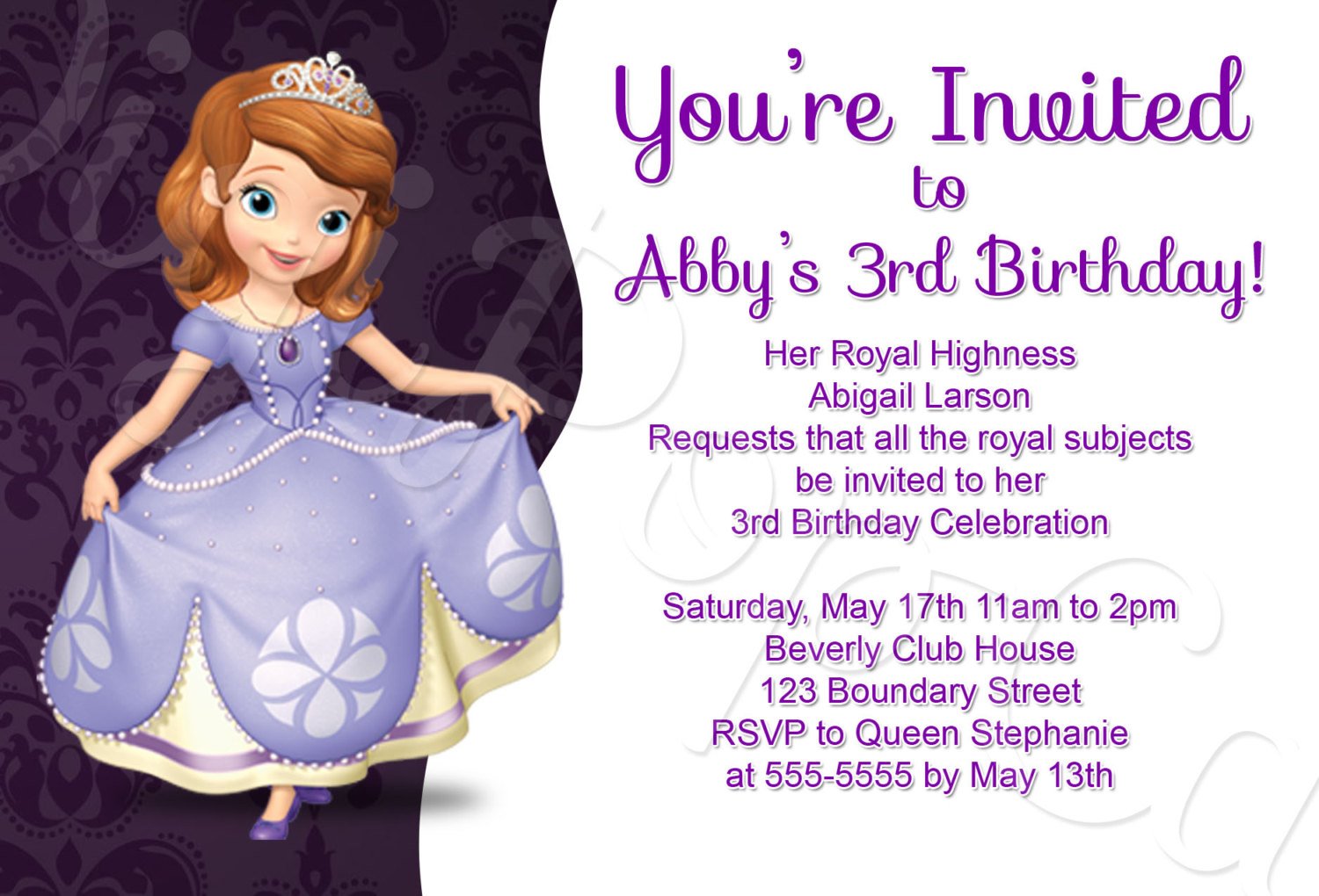 Sofia The First Birthday Party Invitations