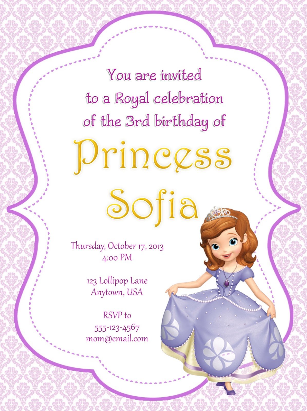 Sofia The First Party Invitations