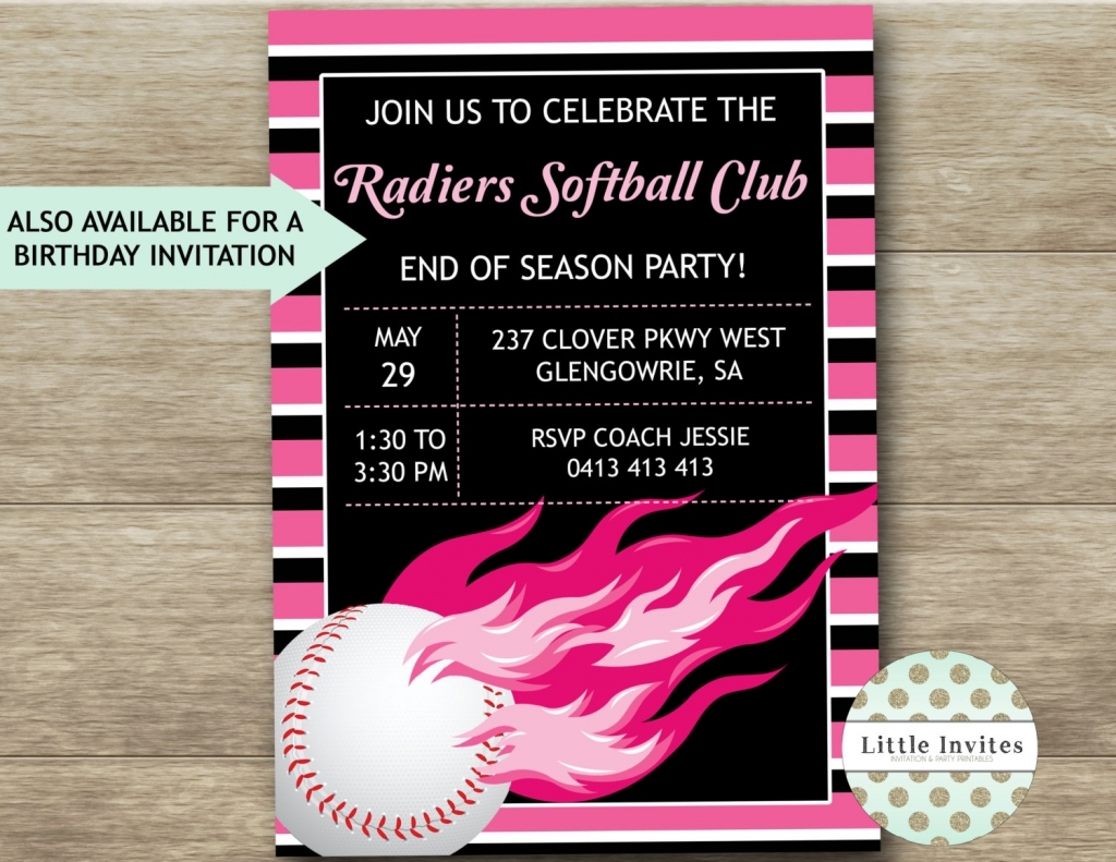 Softball Party Invitations Softball Invite Etsy