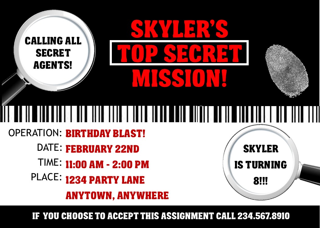 Spy Party Supplies ~ Personalized Secret Agent Birthday Supplies