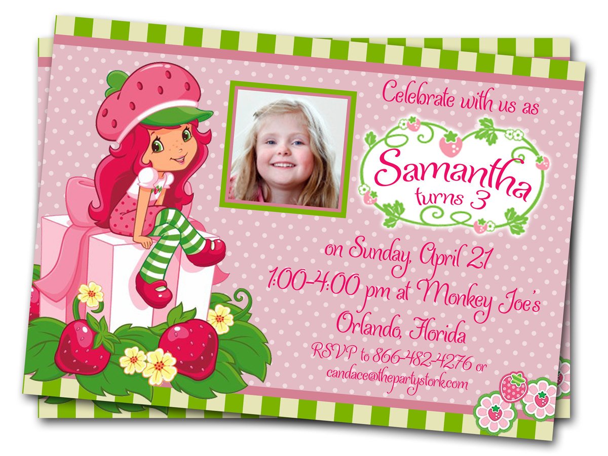 Strawberry Shortcake Birthday Invitations  Girls Invitation With