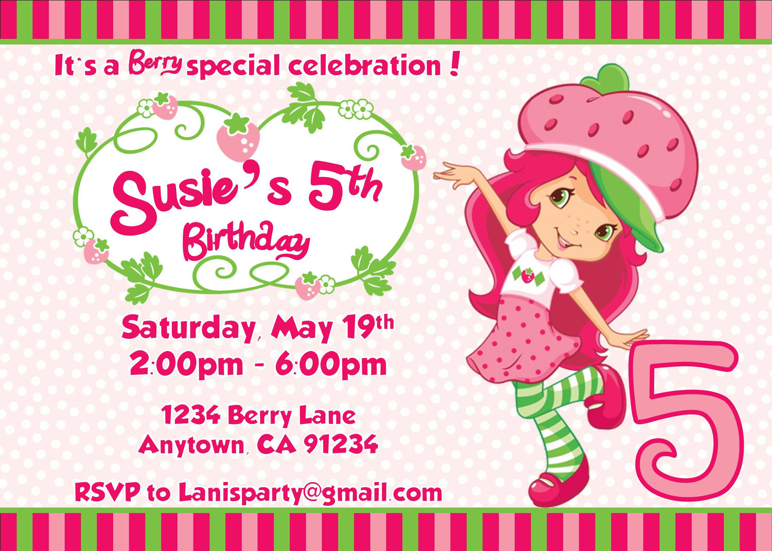 Strawberry Shortcake Birthday Party Invitations