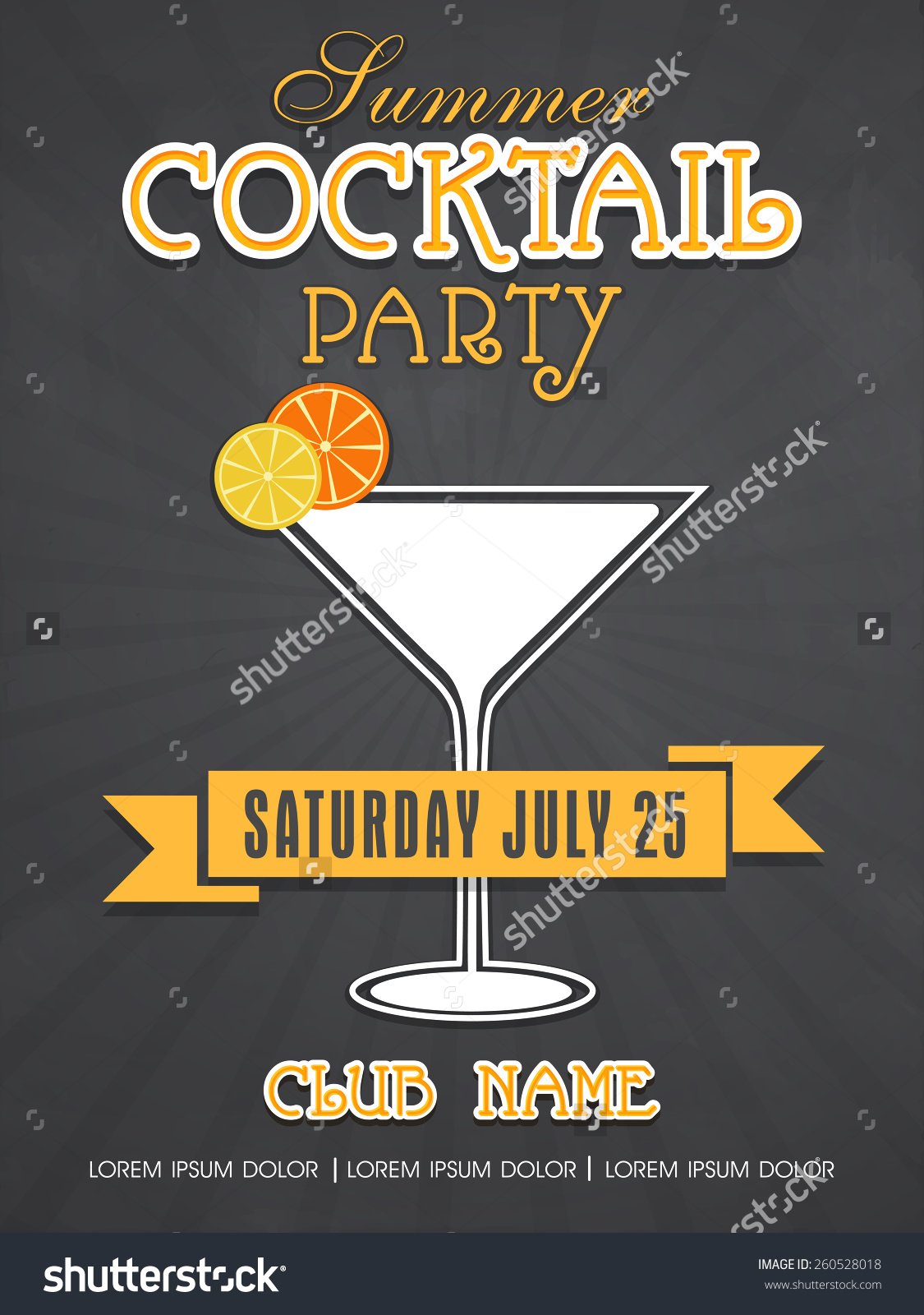 Stylish Summer Cocktail Party Invitation Card Stock Vector