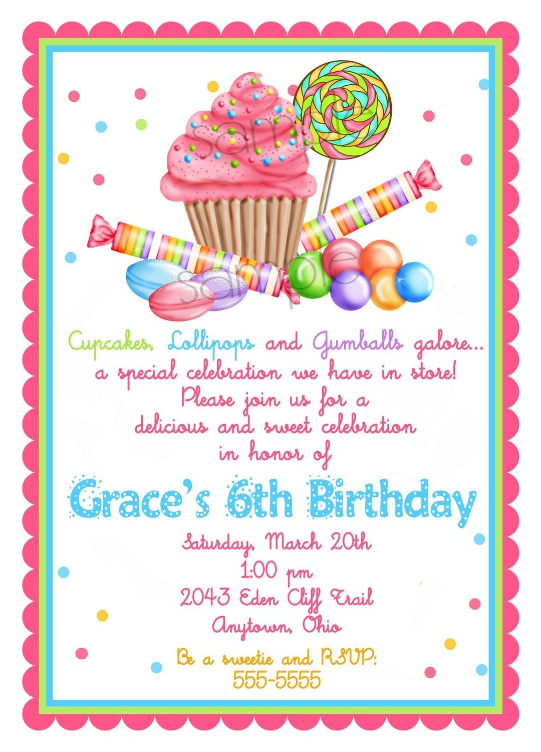 Sweet Shop Birthday Party Invitations, Candyland Invitations