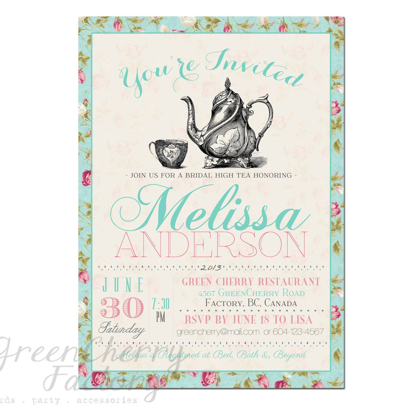 Tea Party Themed Baby Shower Invitations