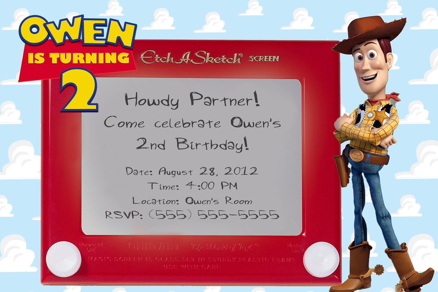 Toy Story   Woody   Etch A Sketch Birthday Party Invitation