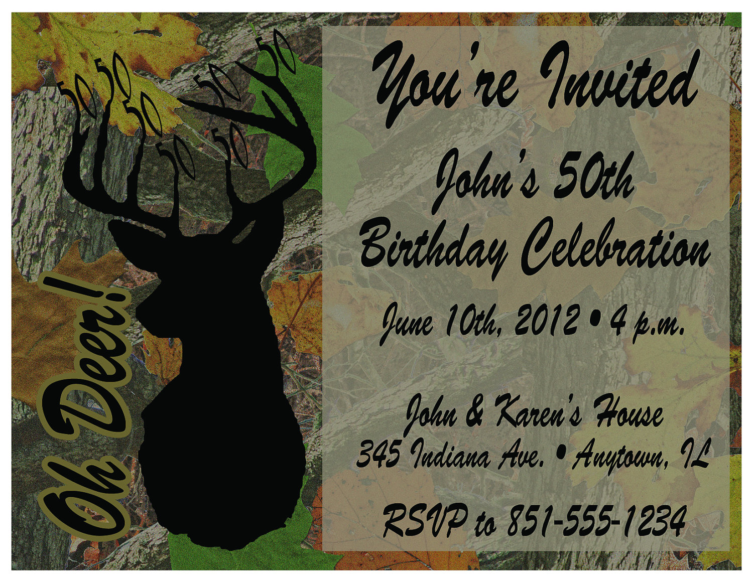 Tree Camo Deer Hunting Printable Birthday Invitations By Tarad82
