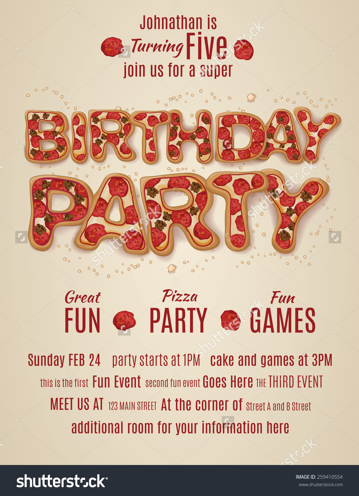 Vector Pizza Birthday Party Flyer Invitation Stock Vector