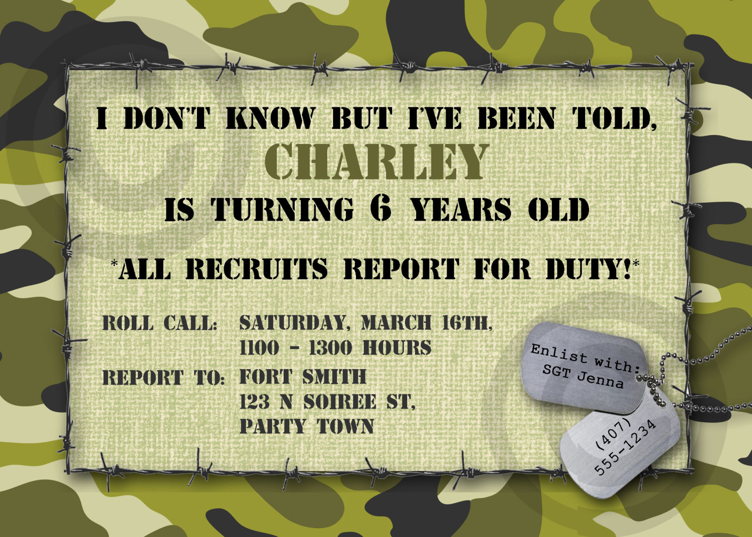 Winsome Camouflage Birthday Invitations