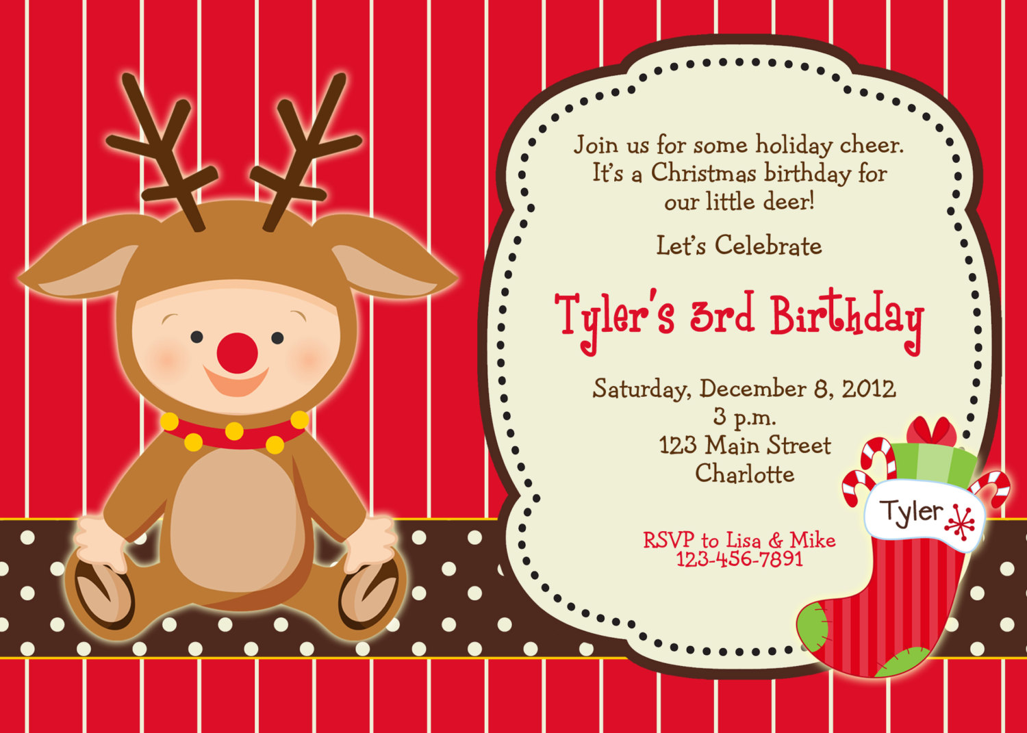 Wonderful Christmas Birthday Party Invitations