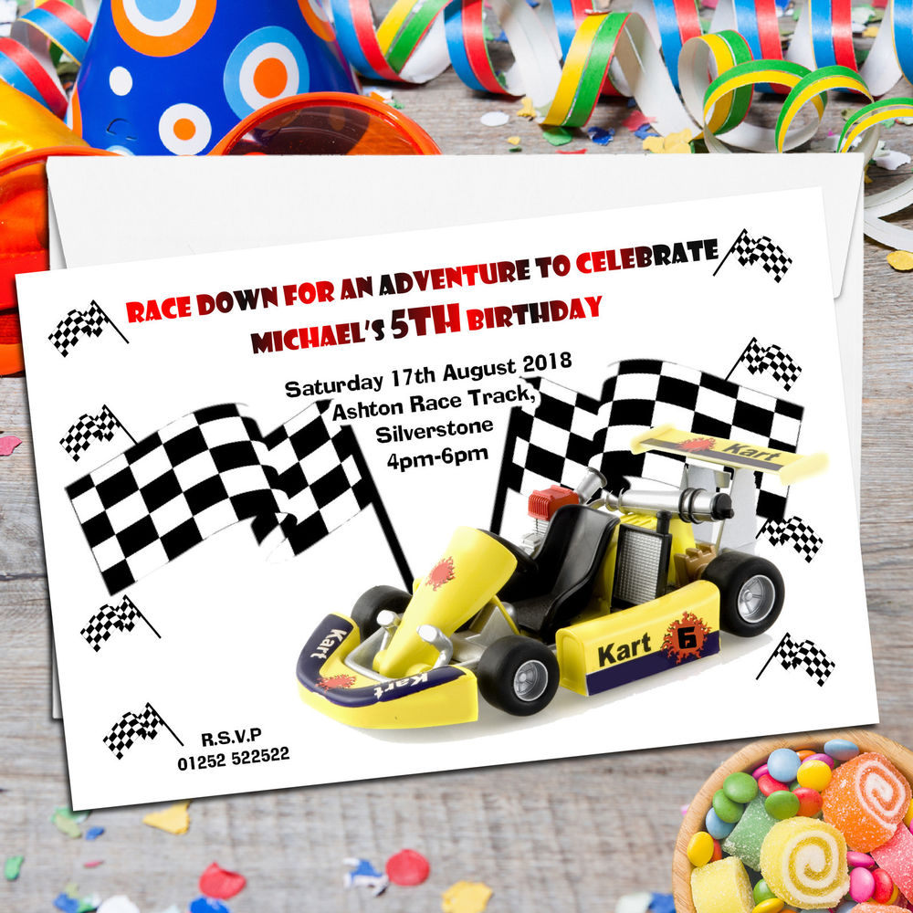 10 Personalised Girls Boys Go Kart Racing Car Birthday Party