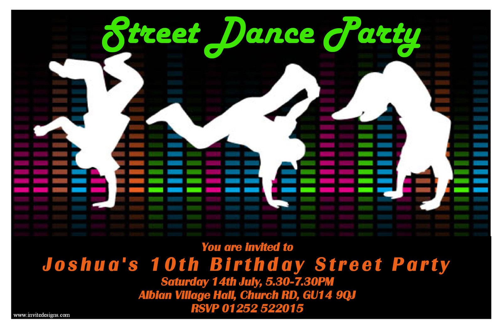 10 Personalised Street Dance Birthday Party Invitations N104 Any