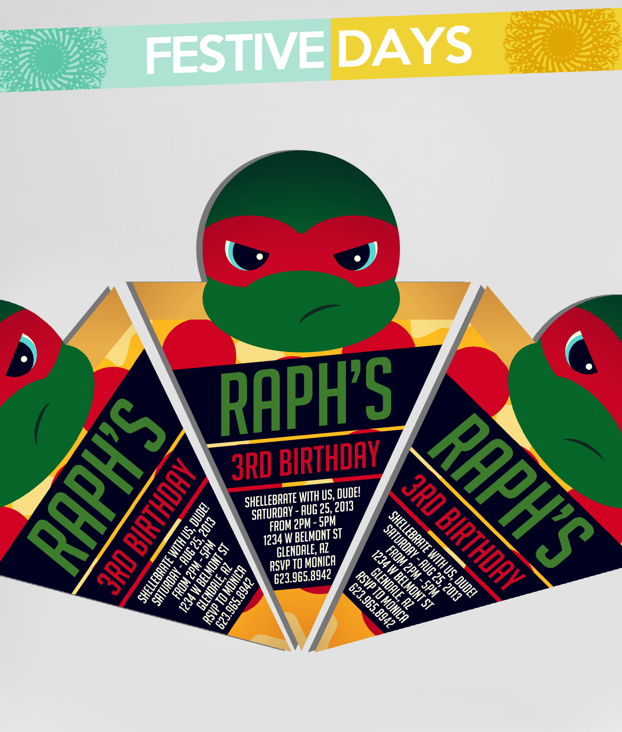 10 Tmnt Ninja Turtle Die Cut Handmade Invitations