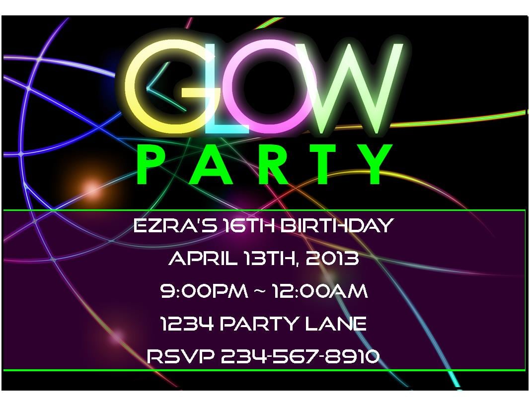 17 Best Images About Glow Party Invitations On Pinterest
