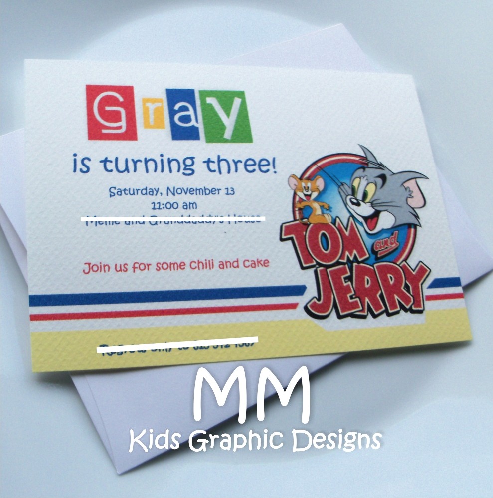 20 Tom And Jerry Personalized Birthday Party Invitations (includes