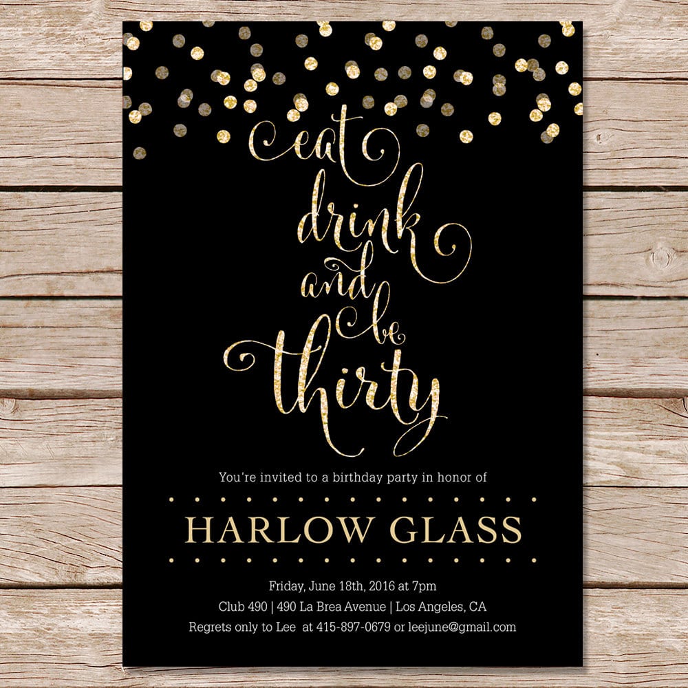 30th Birthday Invitation   Glitter Invitation   Printable
