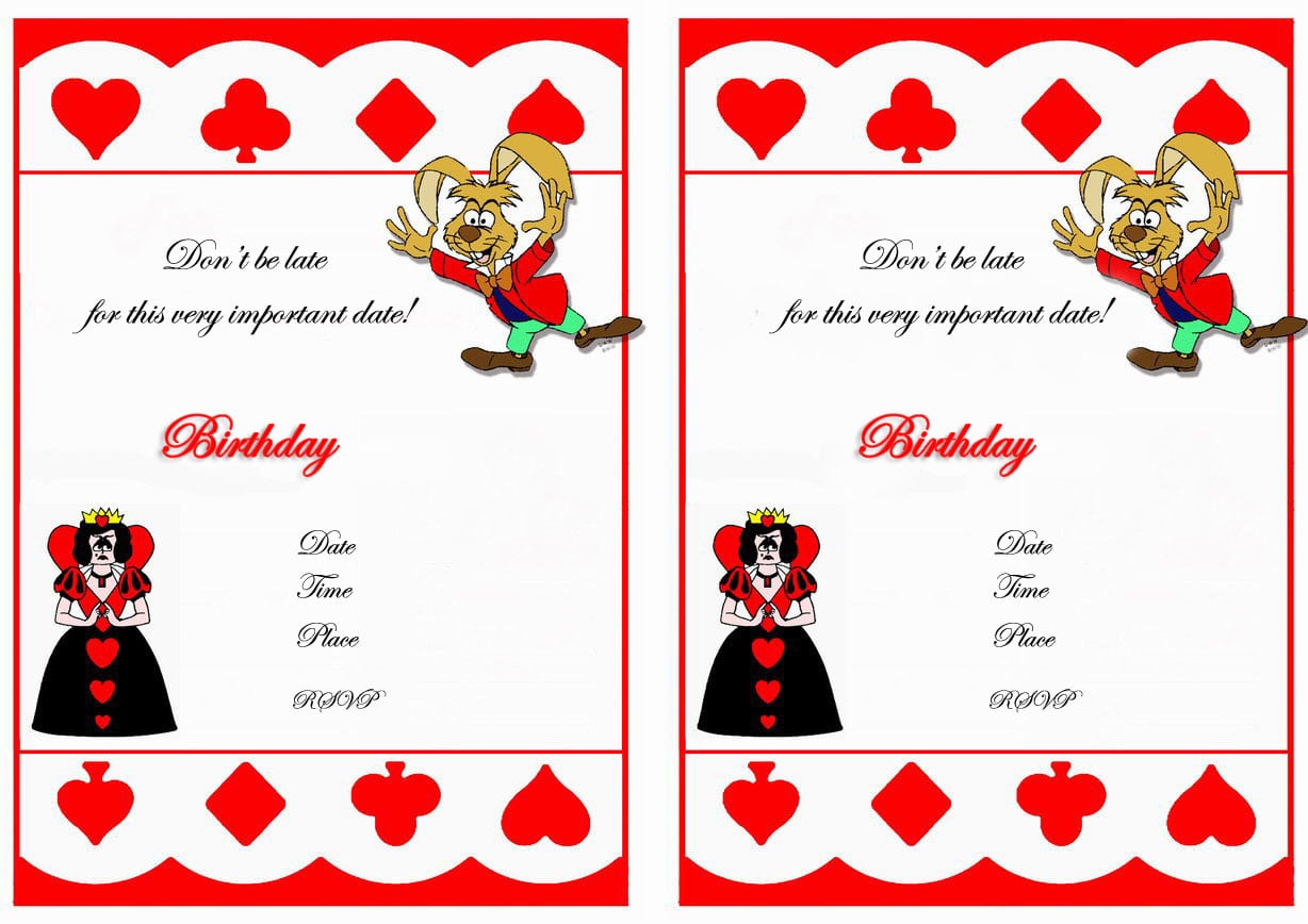 3 Nice Cartoons Alice In Wonderland Birthday Invitations