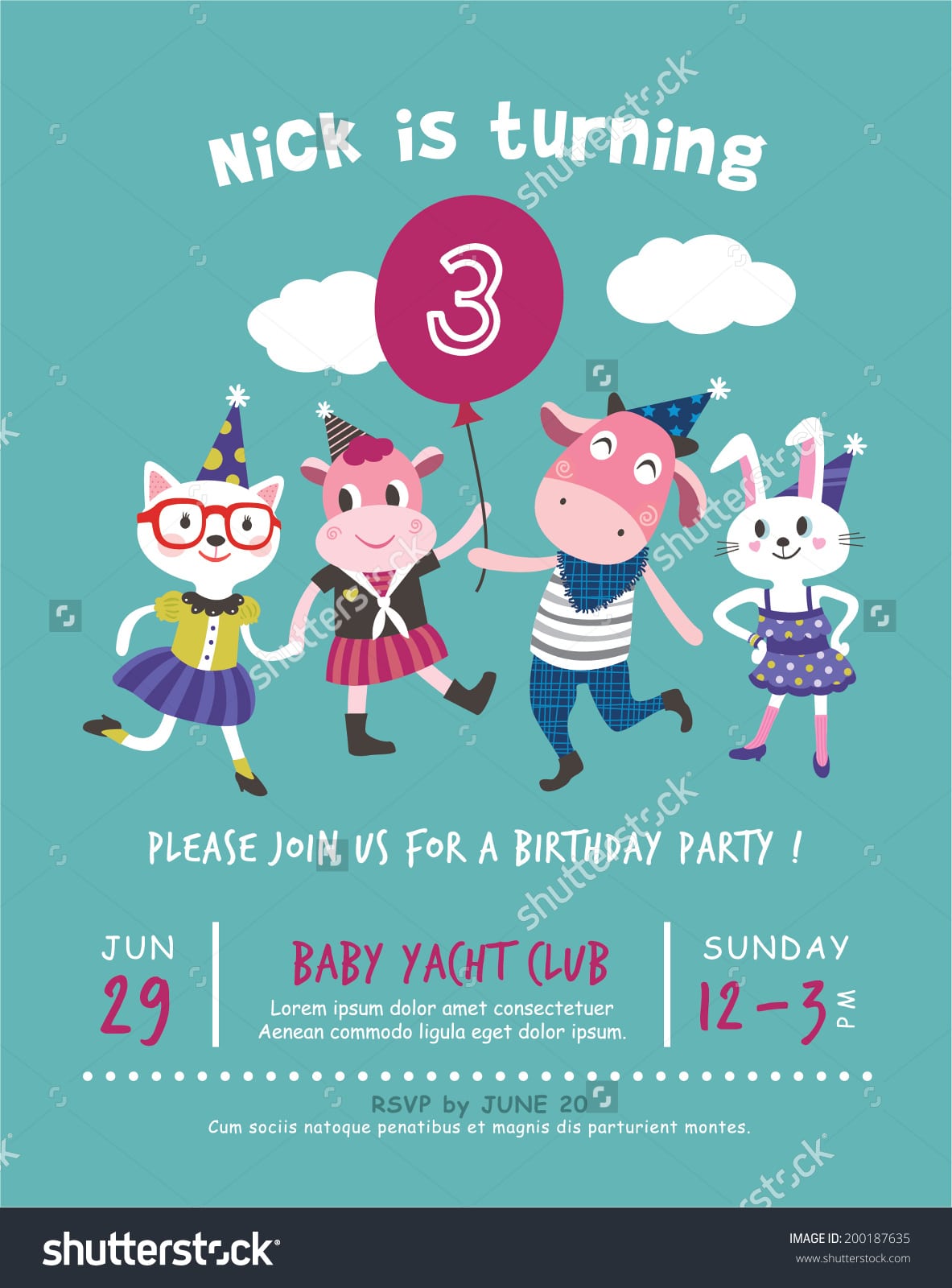 3rd Birthday Party Invitation Card Stock Vector 200187635