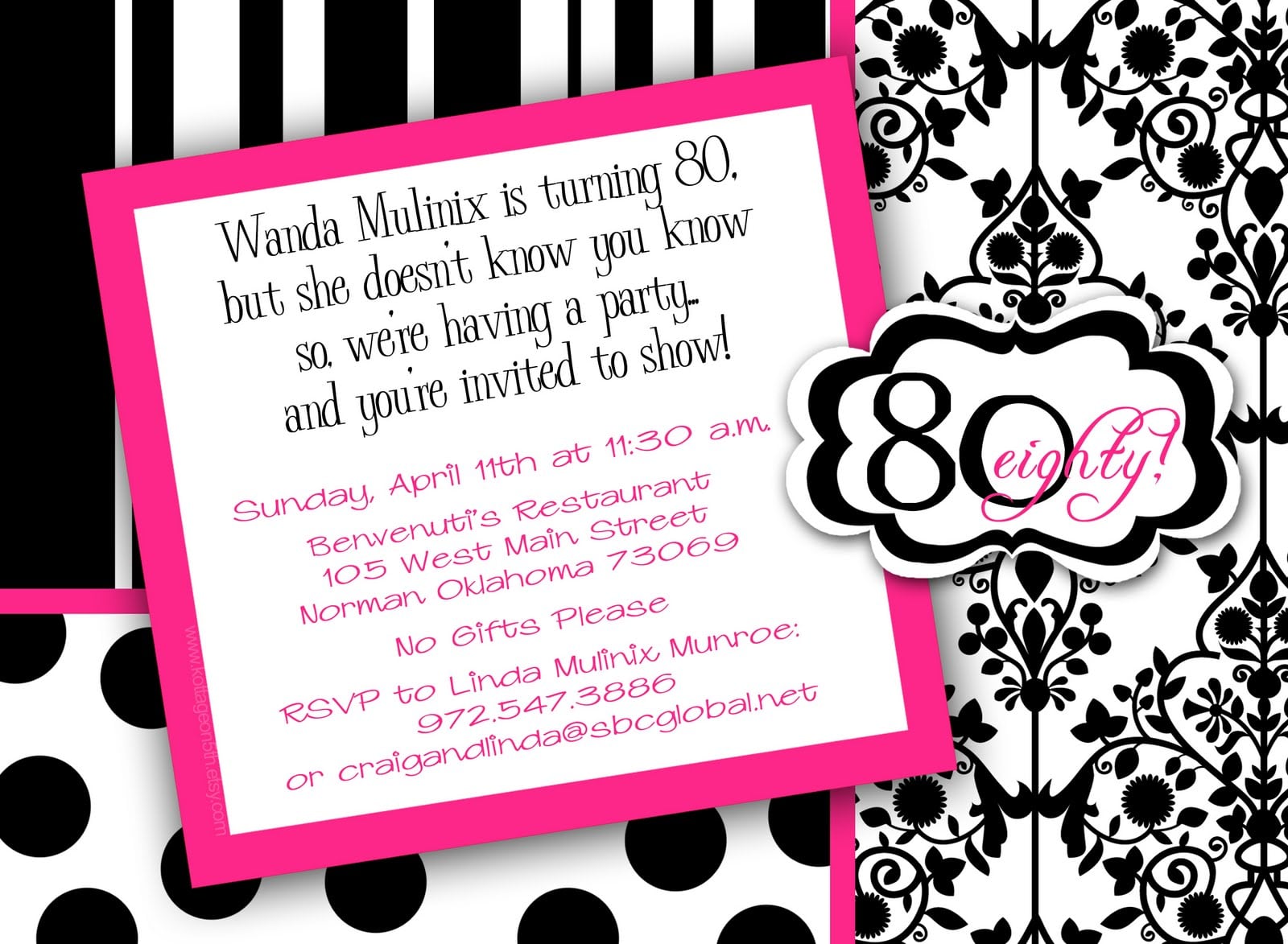 80th Birthday Party Invitations Templates