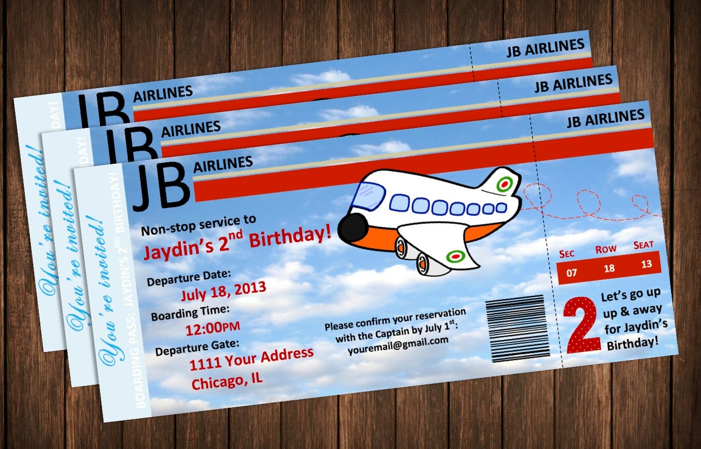 Airplane Invitation Boarding Pass Birthday Party Invite