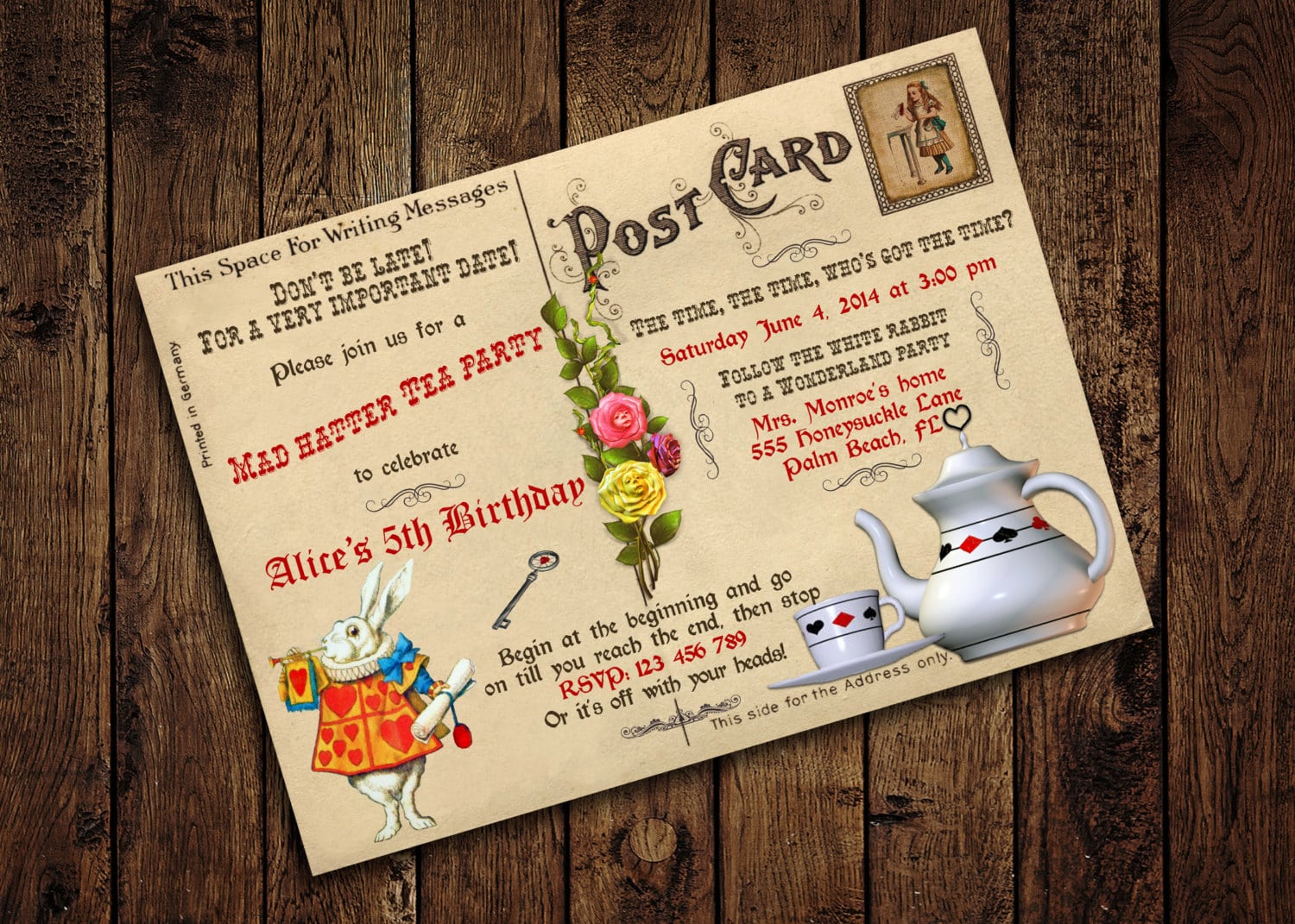 Alice In Wonderland Mad Hatter Tea Party Invitation Vintage