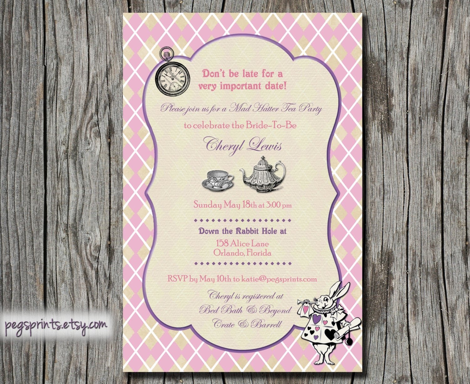 Alice In Wonderland Tea Party Bridal Shower Invitations  Alice In