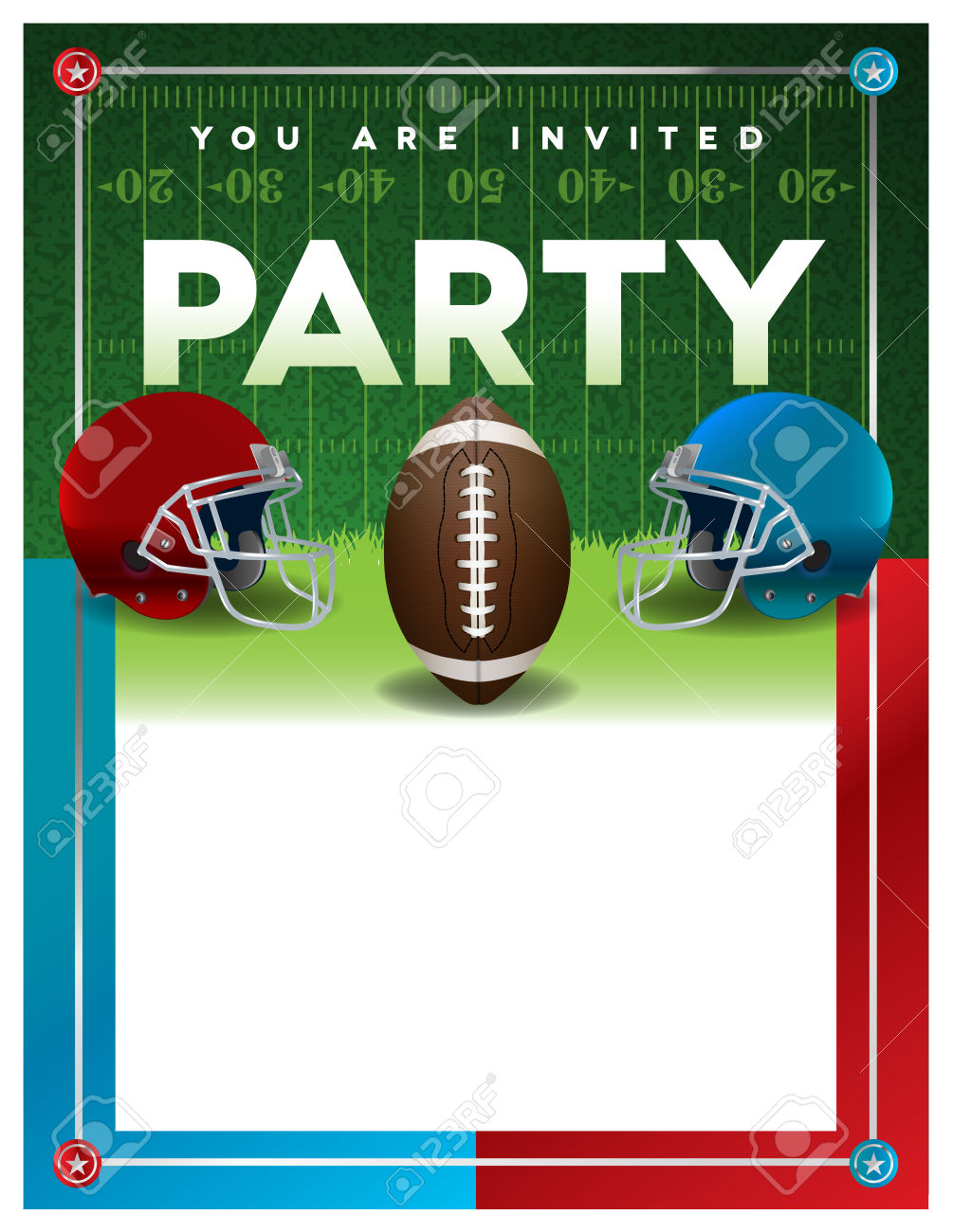 An American Football Party Invitation Flyer Template Design With