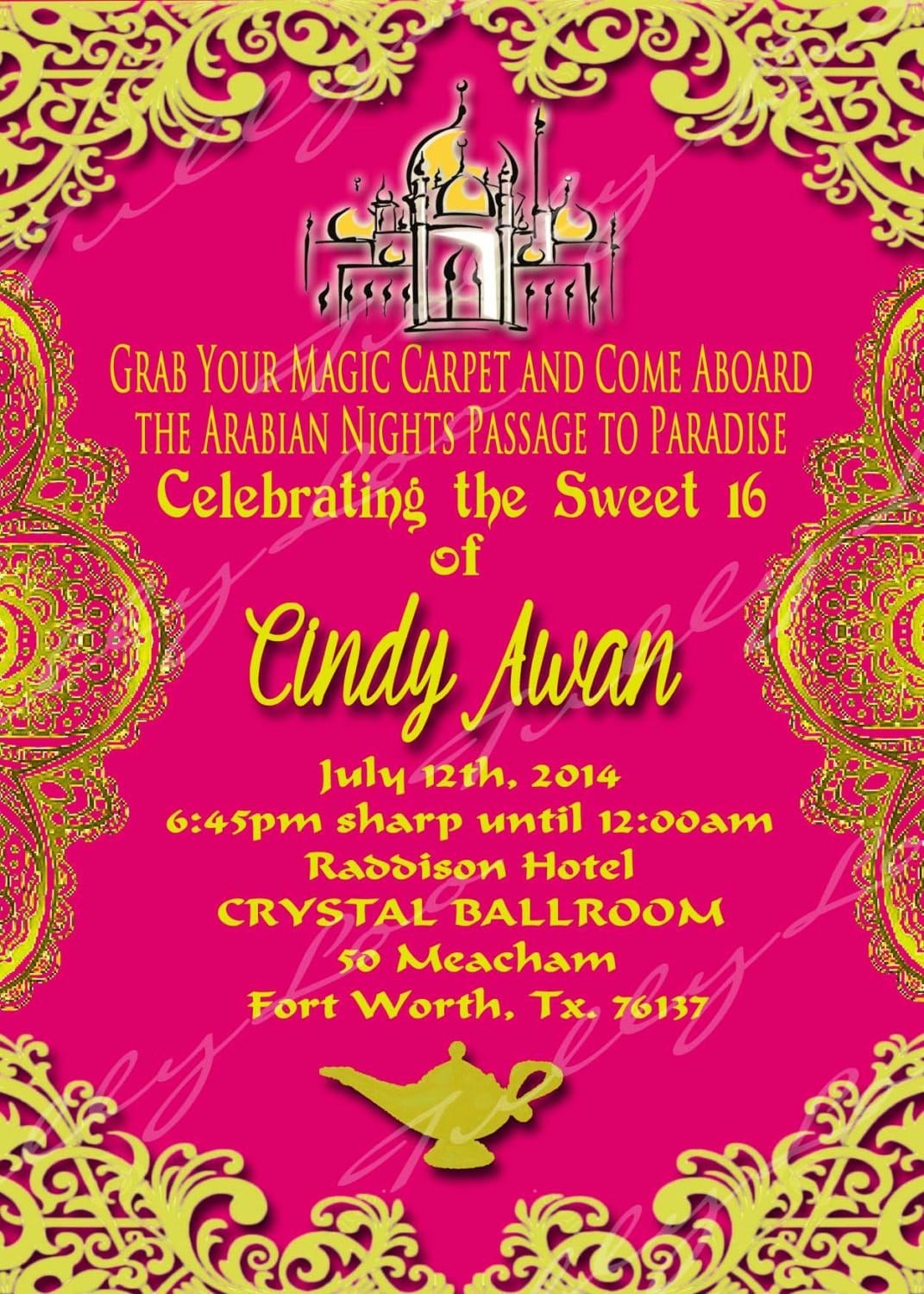 Arabian Nights Invitation Sweet Sixteen Invite Genie In A