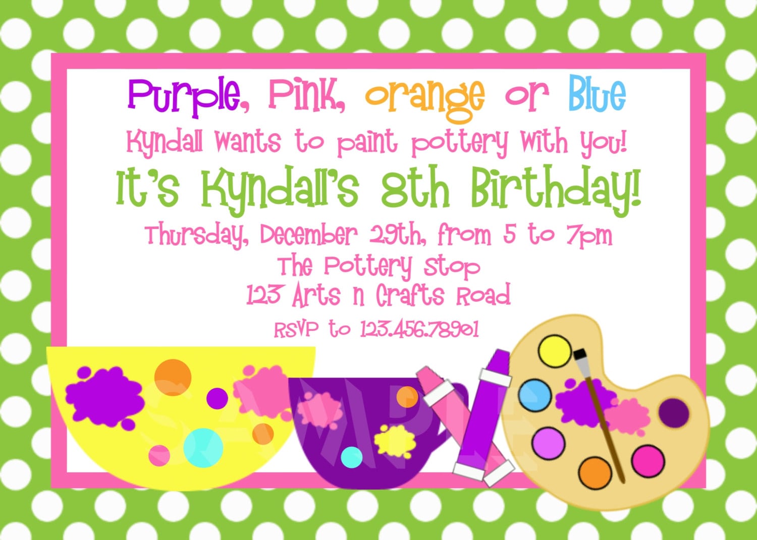 Arts And Crafts Birthday Party Invitation Pottery Birthday Party