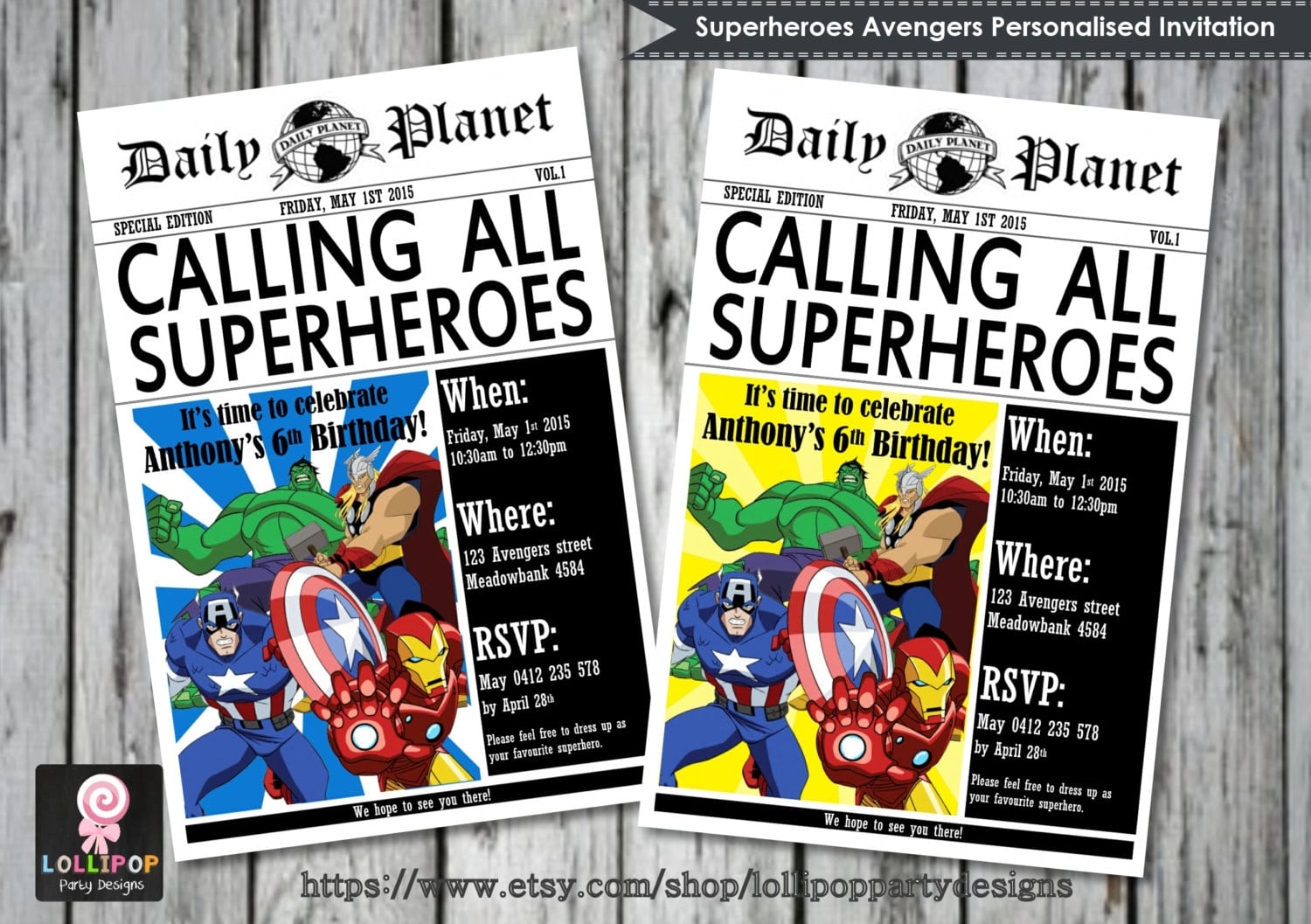 Avenger Birthday Invitations
