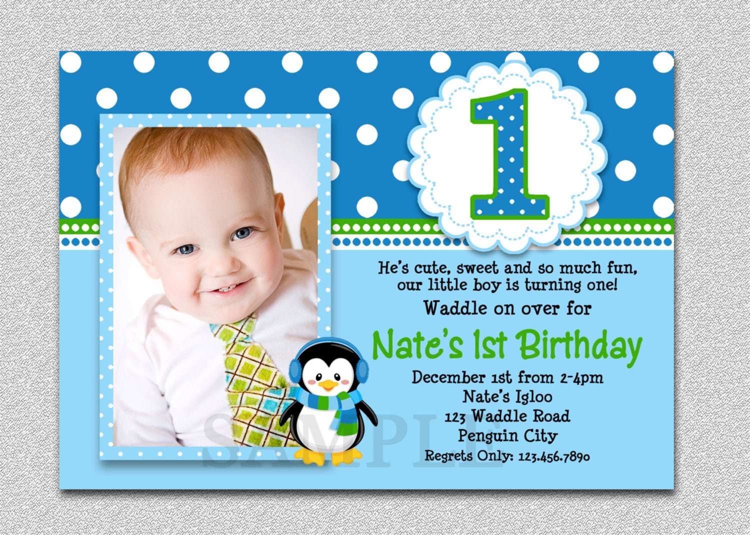 Baby Boy 1st Birthday Party Invitations