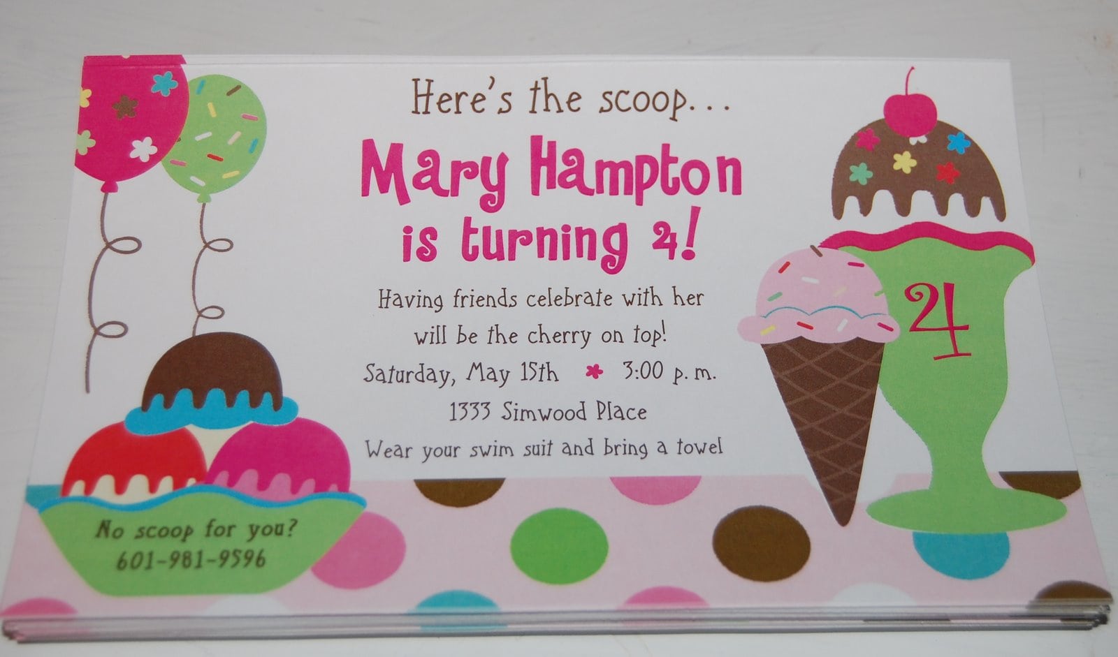 Baby Face Design  Ice Cream Sundae Birthday Party Invitation