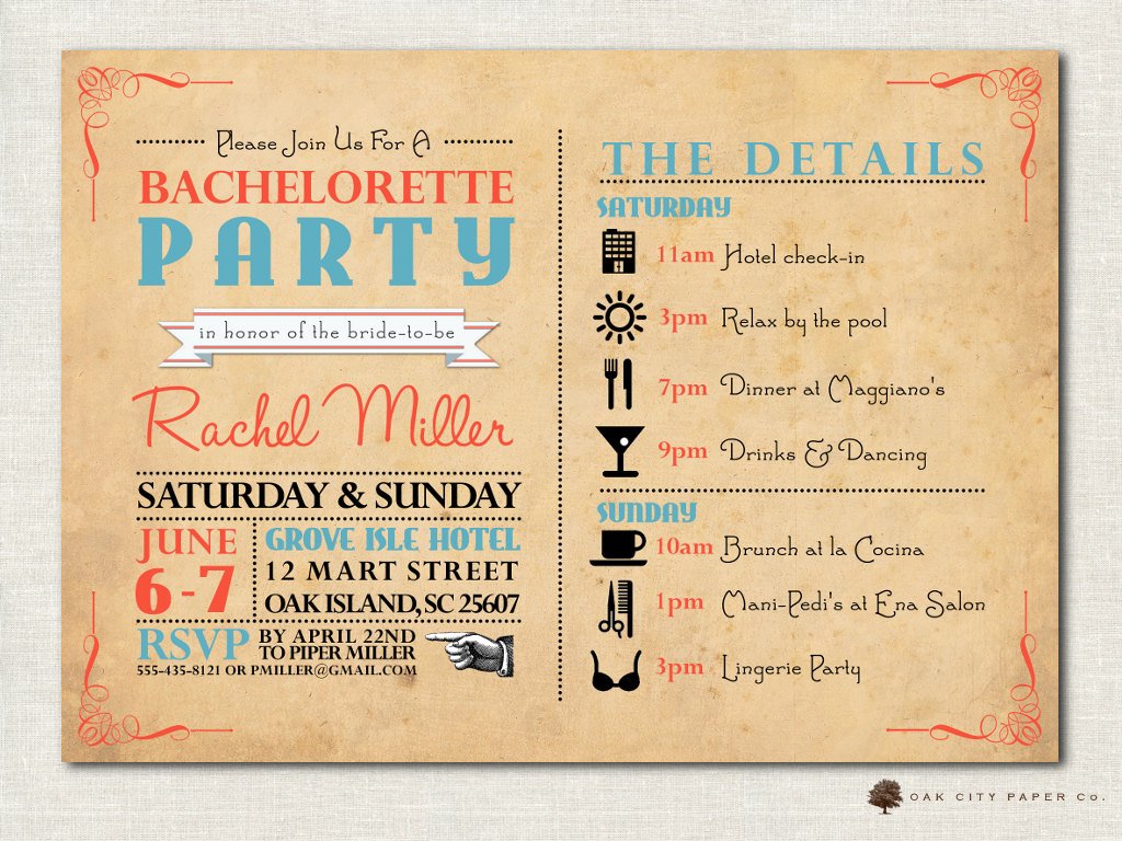 Bachelorette Invitation Bachelorette Party By Oakcitypapercompany