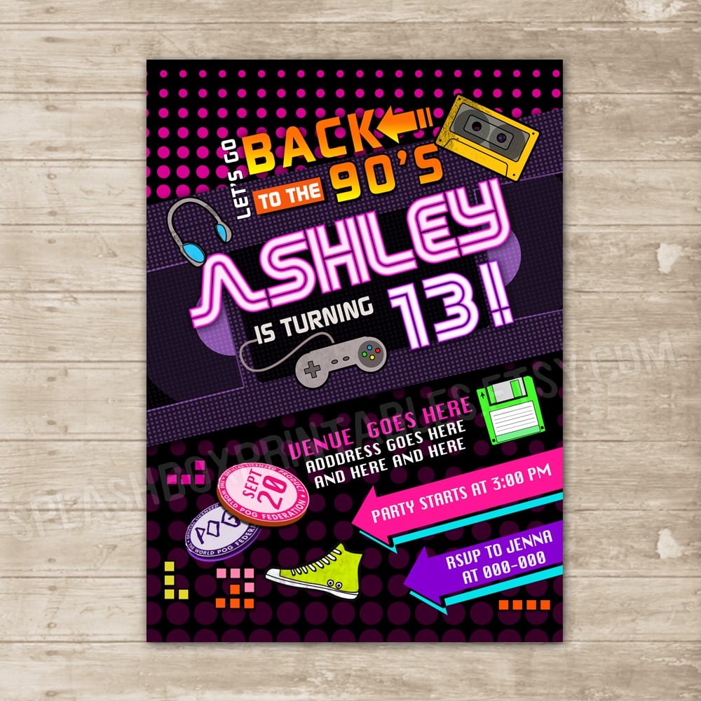 Back To The 90's Invitation Nineties Party Invite Flashback