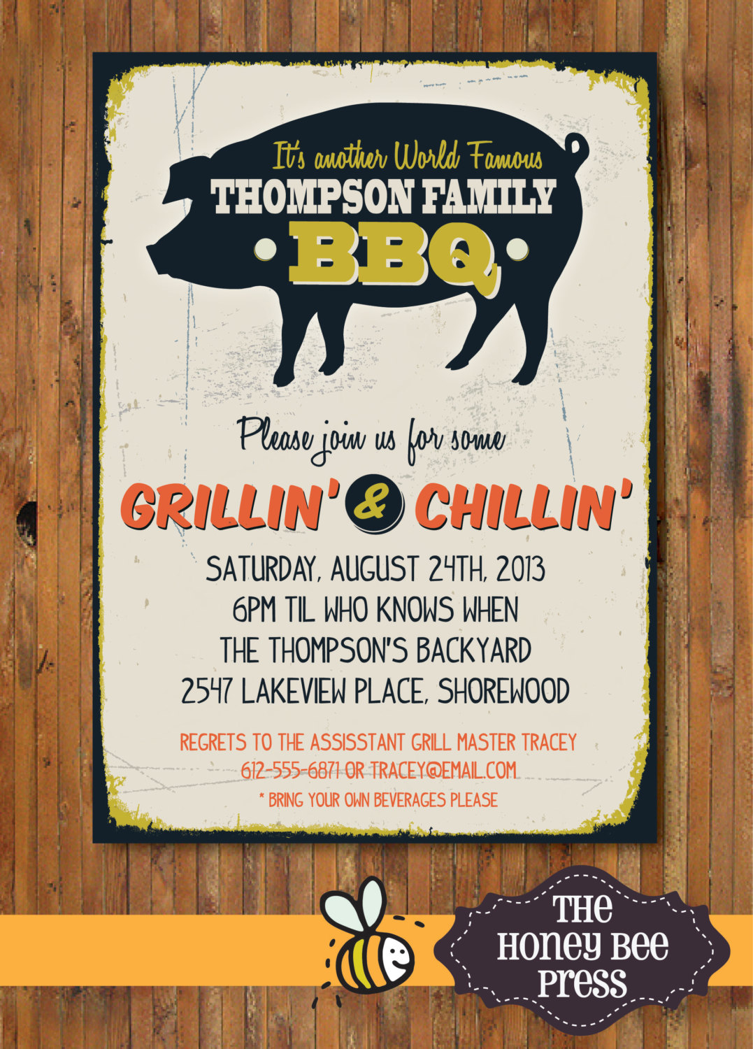 Back Yard Bbq Party Invitation Pig Roast Memorial Day