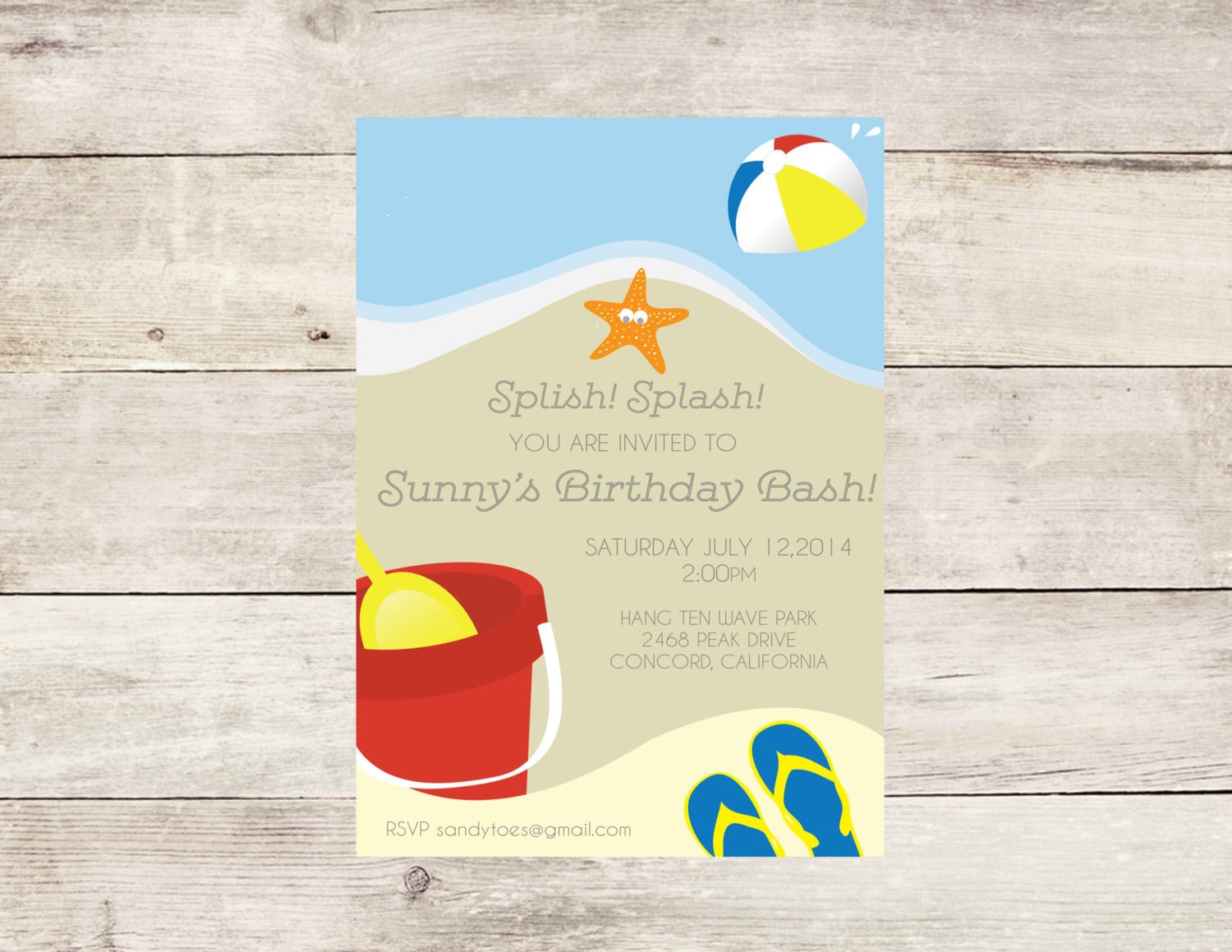 Beach Birthday Party Theme Invitation