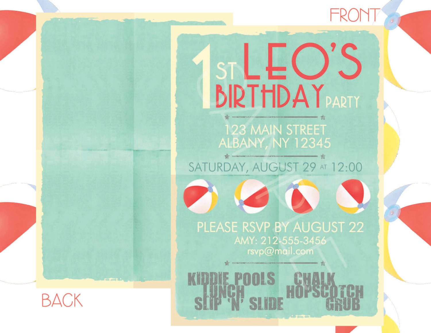 Beach Party Invitation Retro Beach Ball Pool Surf Birthday