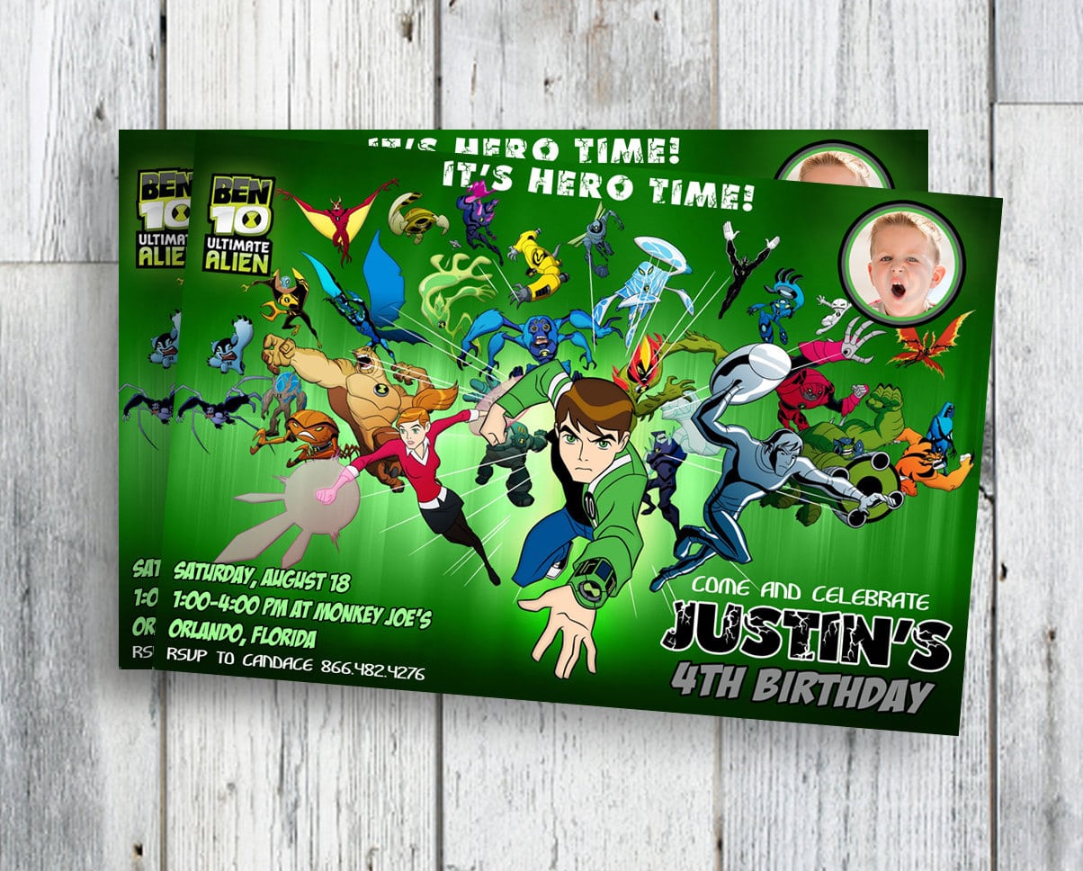 Ben 10 Birthday Invitations With Photo Boy Printable