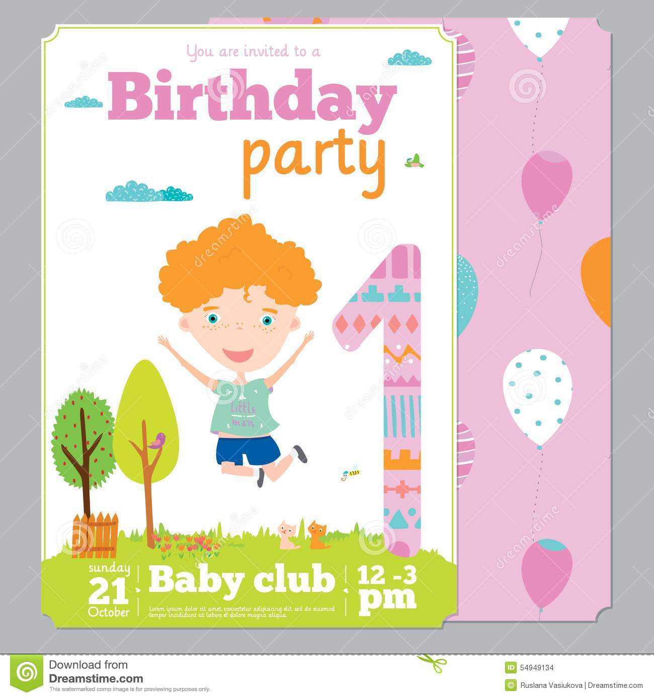 Birthday Party Invitation Card Template With Cute Stock Vector