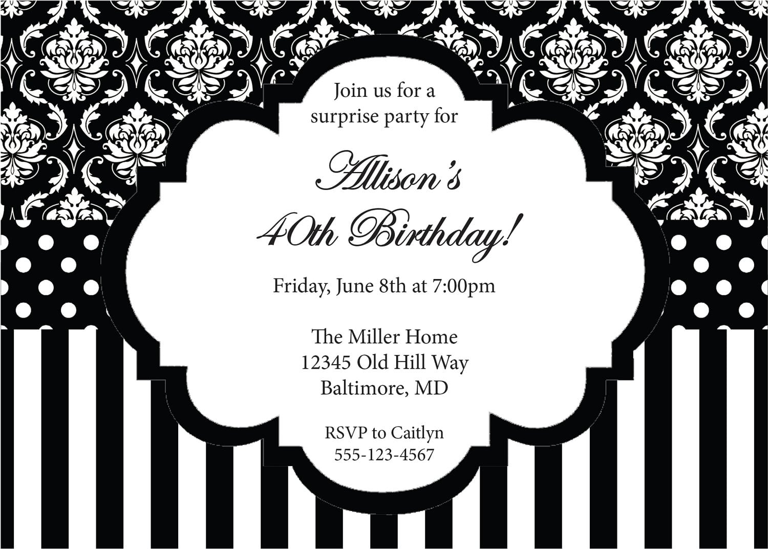 Birthday Party Invitation Printable Diy Damask