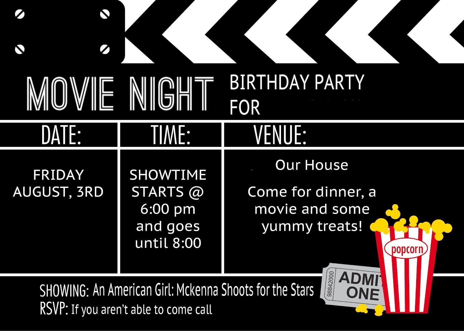 Birthday Party Invitation Templates Movie Theme