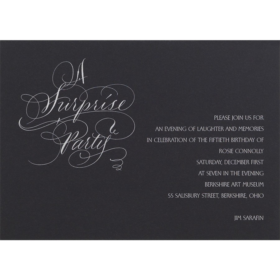Black And White Surprise Party Invitation Template Card With Plain