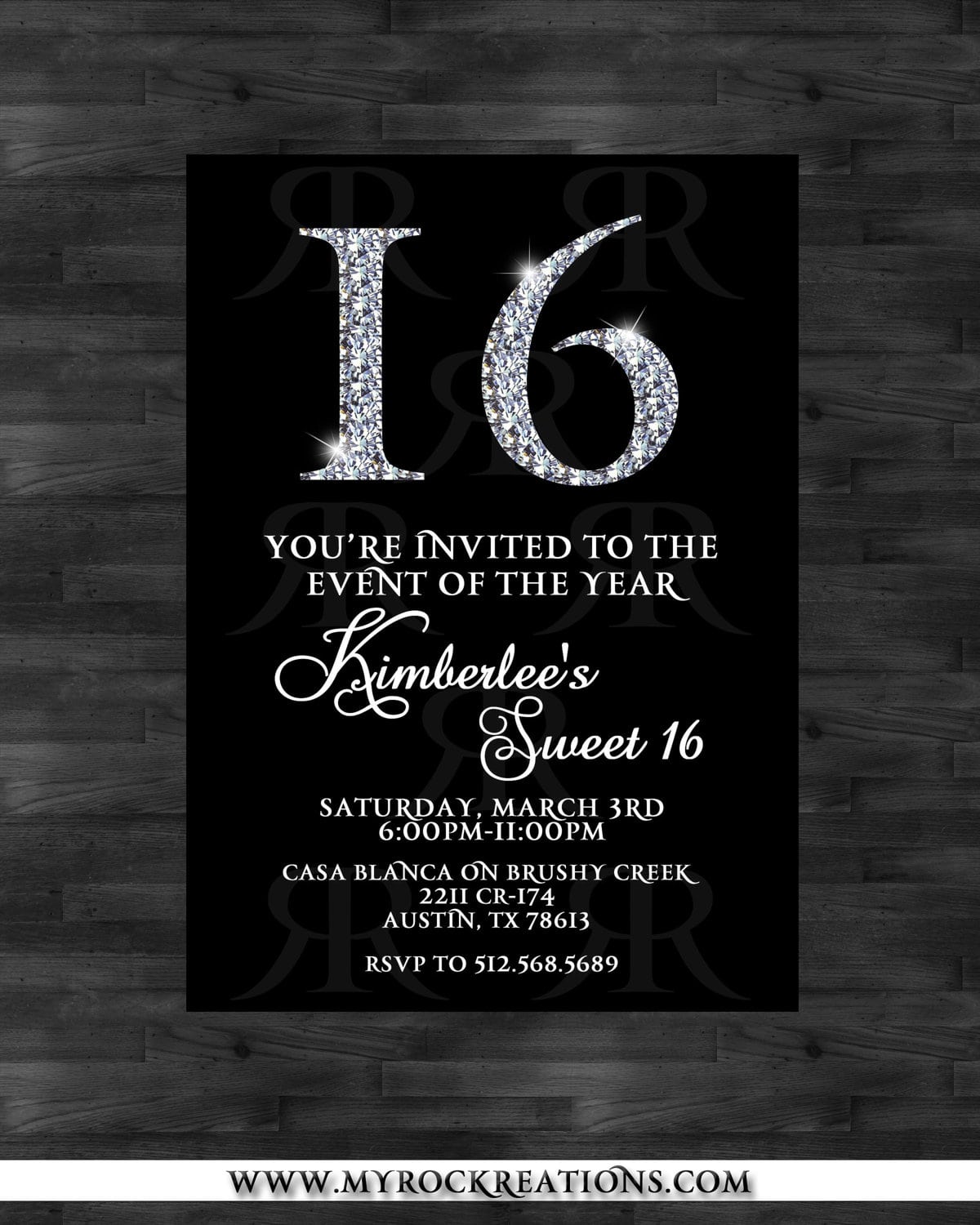 Black Gold Sweet 16 Birthday Invitation, Sweet Sixteen Invitation