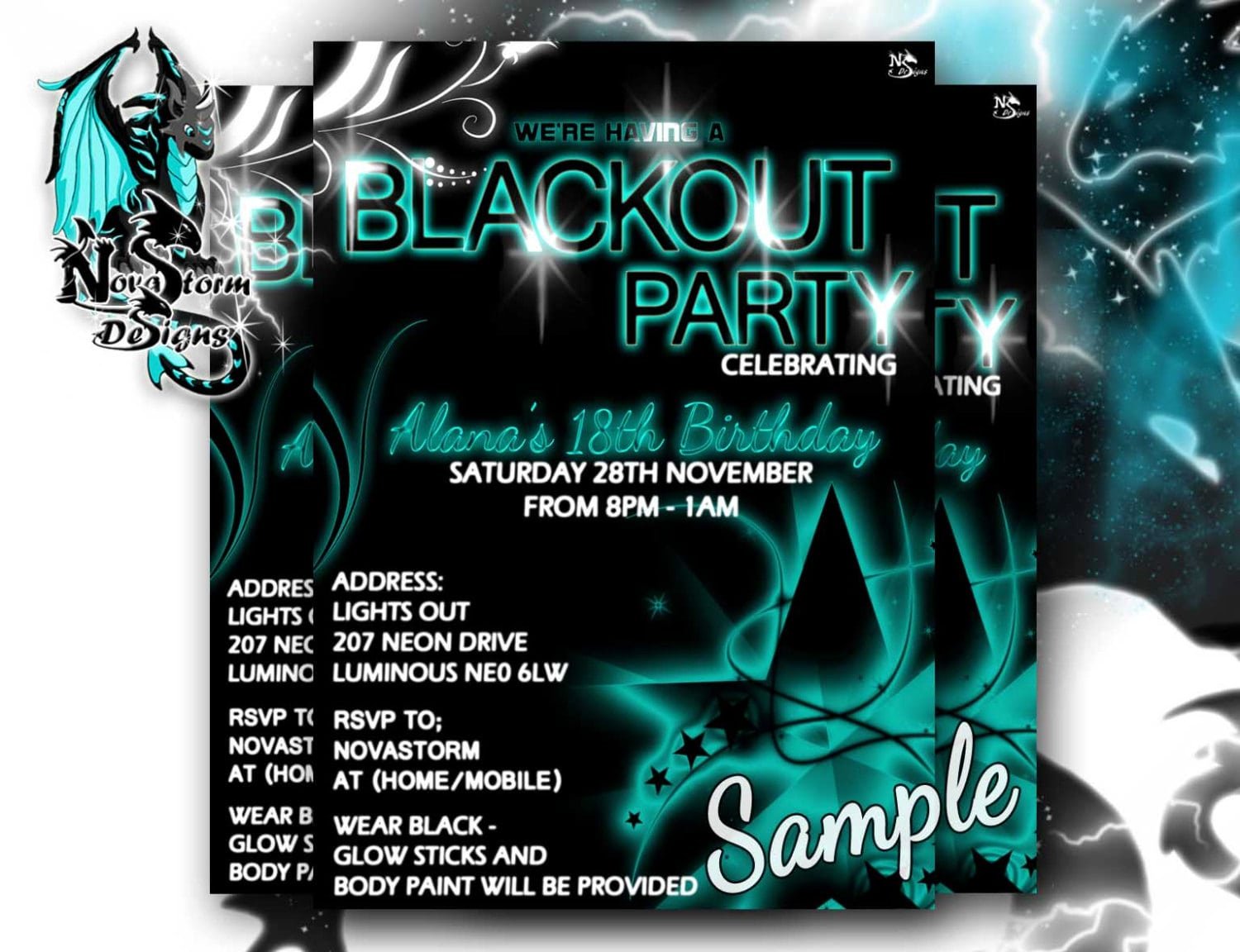 Black Light Party Invitations
